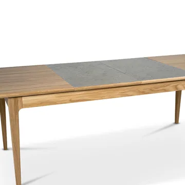 Höllviken dining table - Oak white pigmented matte lacquer-1 insert-limestone ø 50 cm - Mavis
