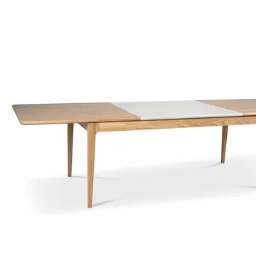 Höllviken dining table - oak white pigmented matte lacquer, 2 leaves, limestone Ø 50 cm - Mavis