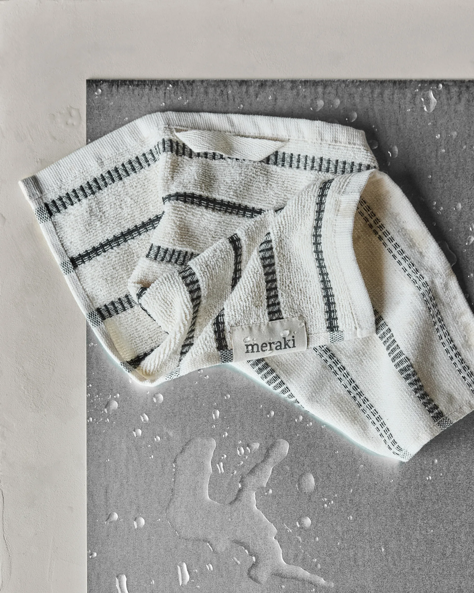 True washcloth 3 pieces, Off-White-black Meraki