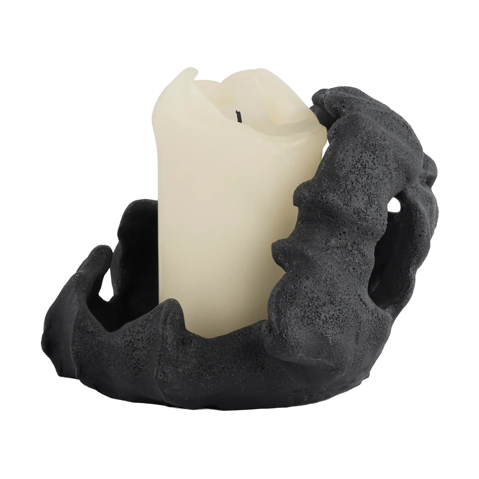 Reef pillar candle holder, Black, Ø16.5x13 cm Mette Ditmer