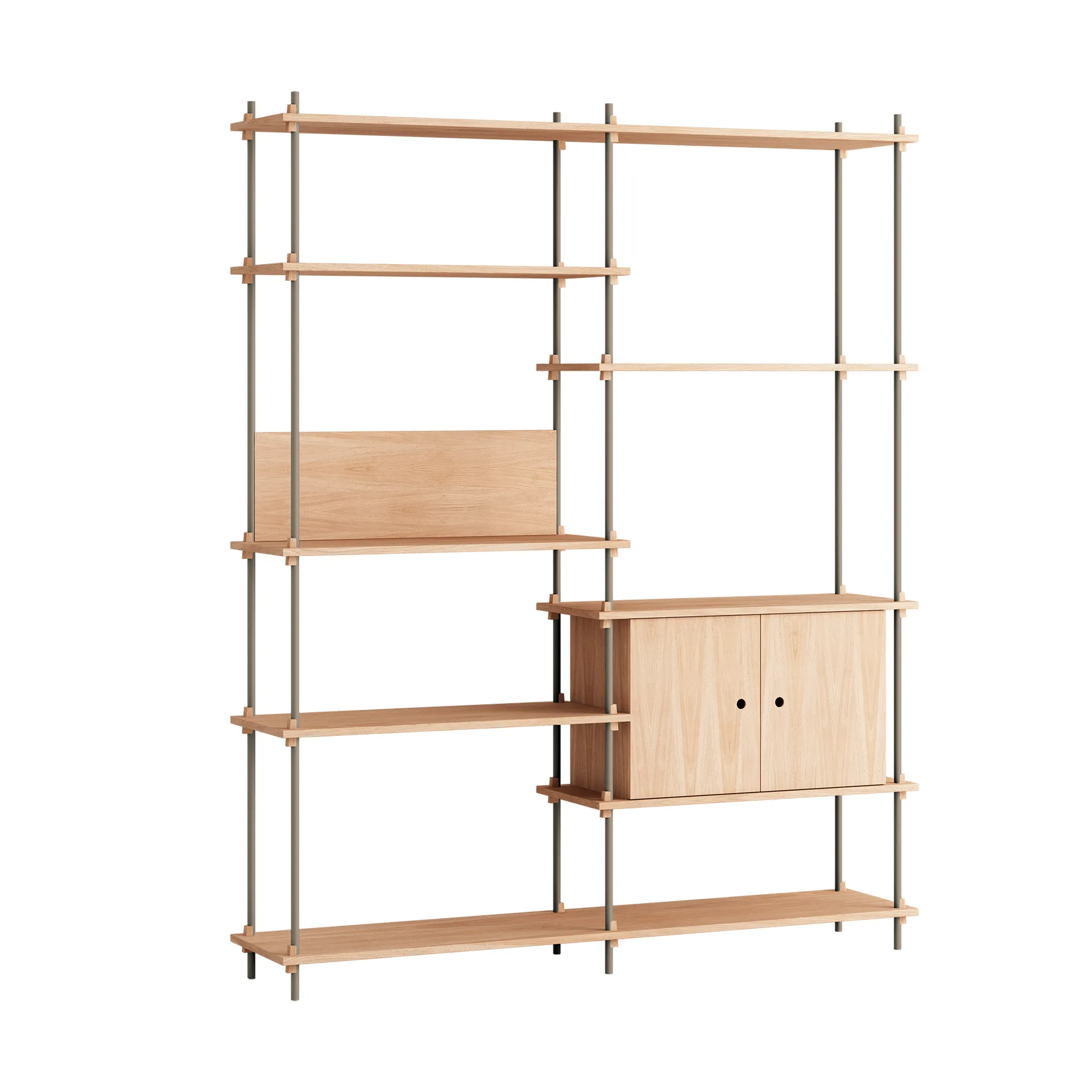 Shelving System shelf with cabinet, Oak-warm grey, 163x200x35 cm, S.200.2.C MOEBE