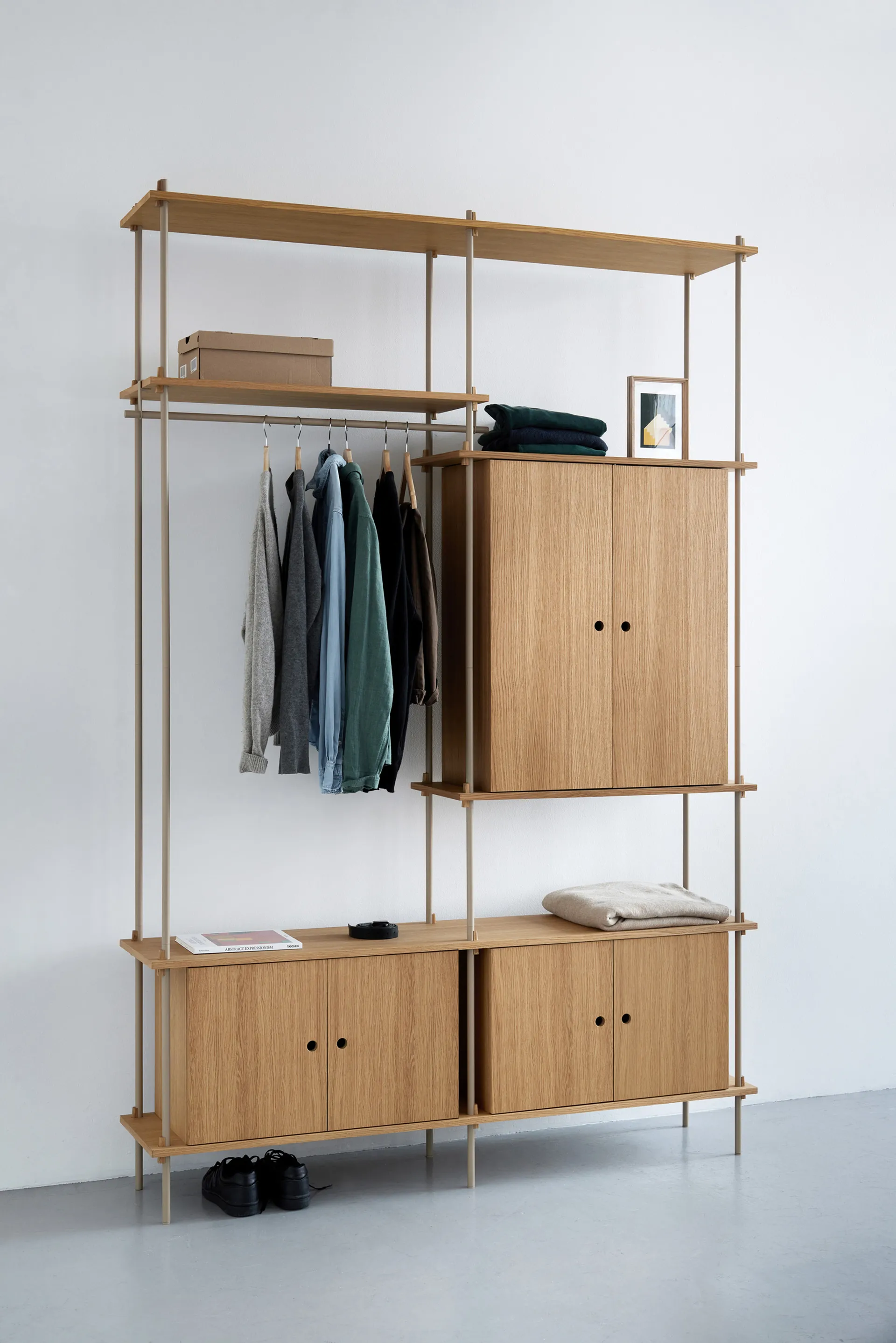 Shelving System shelf with cabinet, Smoked oak-warm grey, 163x200x35 cm, S.200.2.C MOEBE