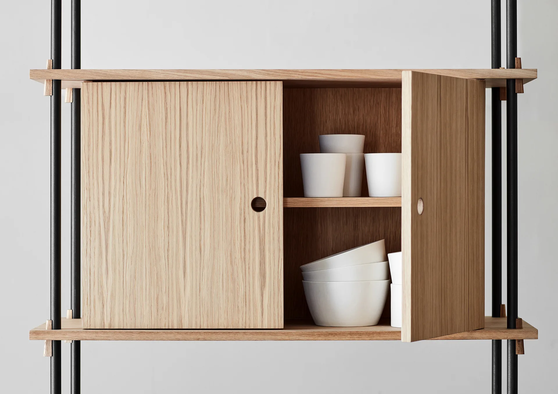 Shelving System shelf with cabinet, Smoked oak-warm grey, 163x200x35 cm, S.200.2.C MOEBE