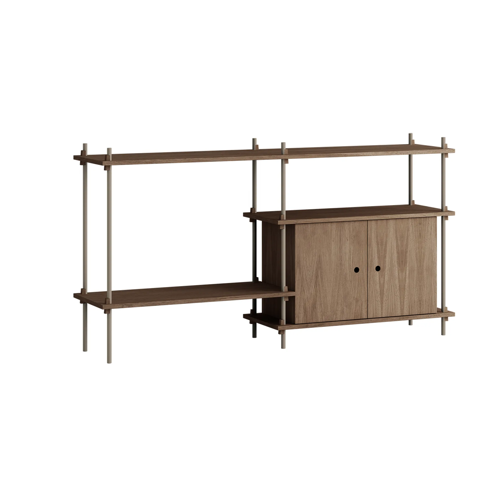 Shelving System shelf with cabinet, Smoked oak-warm grey, 163x85x35 cm, S.85.2.C MOEBE