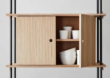 Shelving System shelf with cabinet - Smoked oak-white, 163x200x35 cm, S.200.2.C - MOEBE