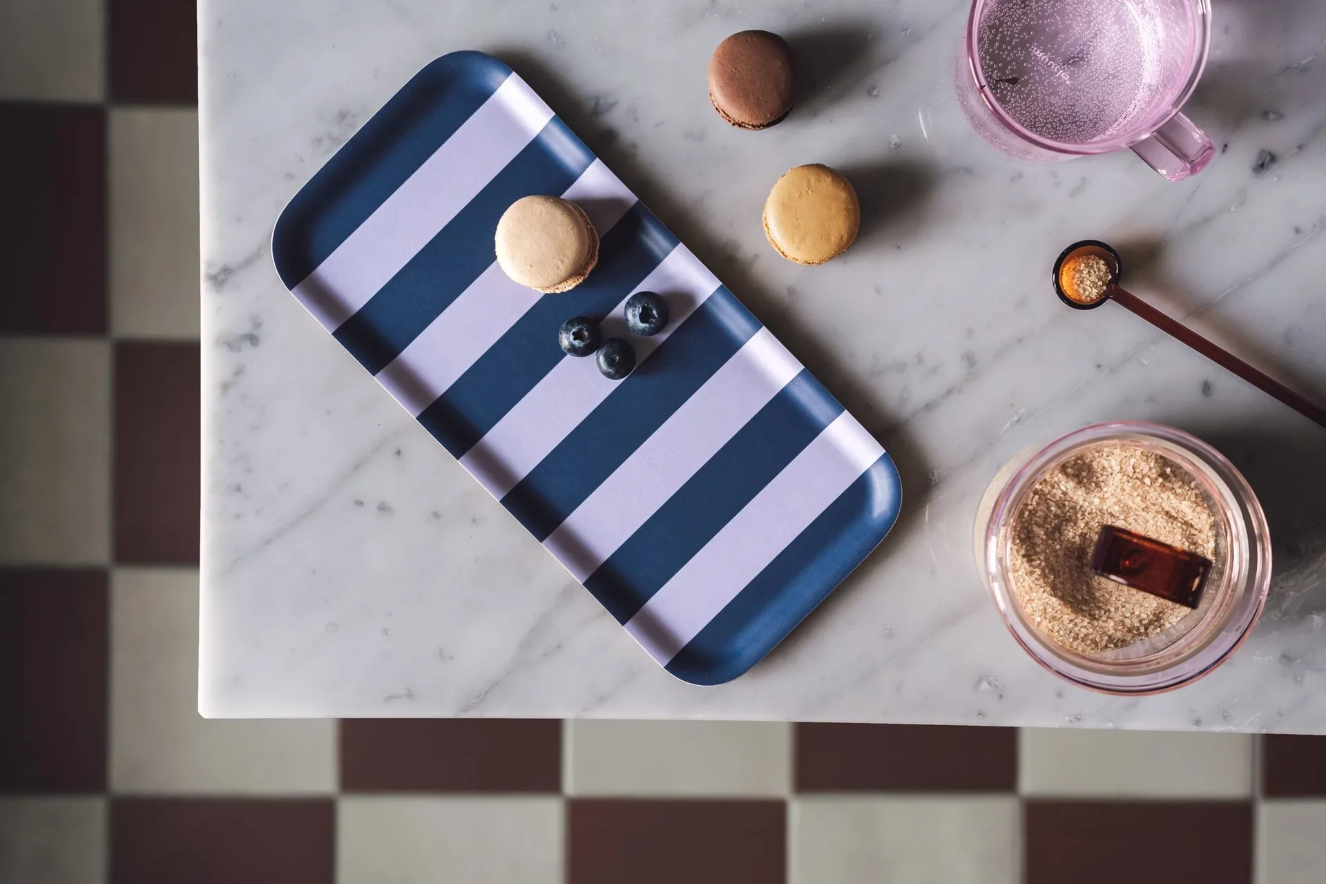 Checks & Stripes tray 13x27 cm, Lilac-blue Muurla