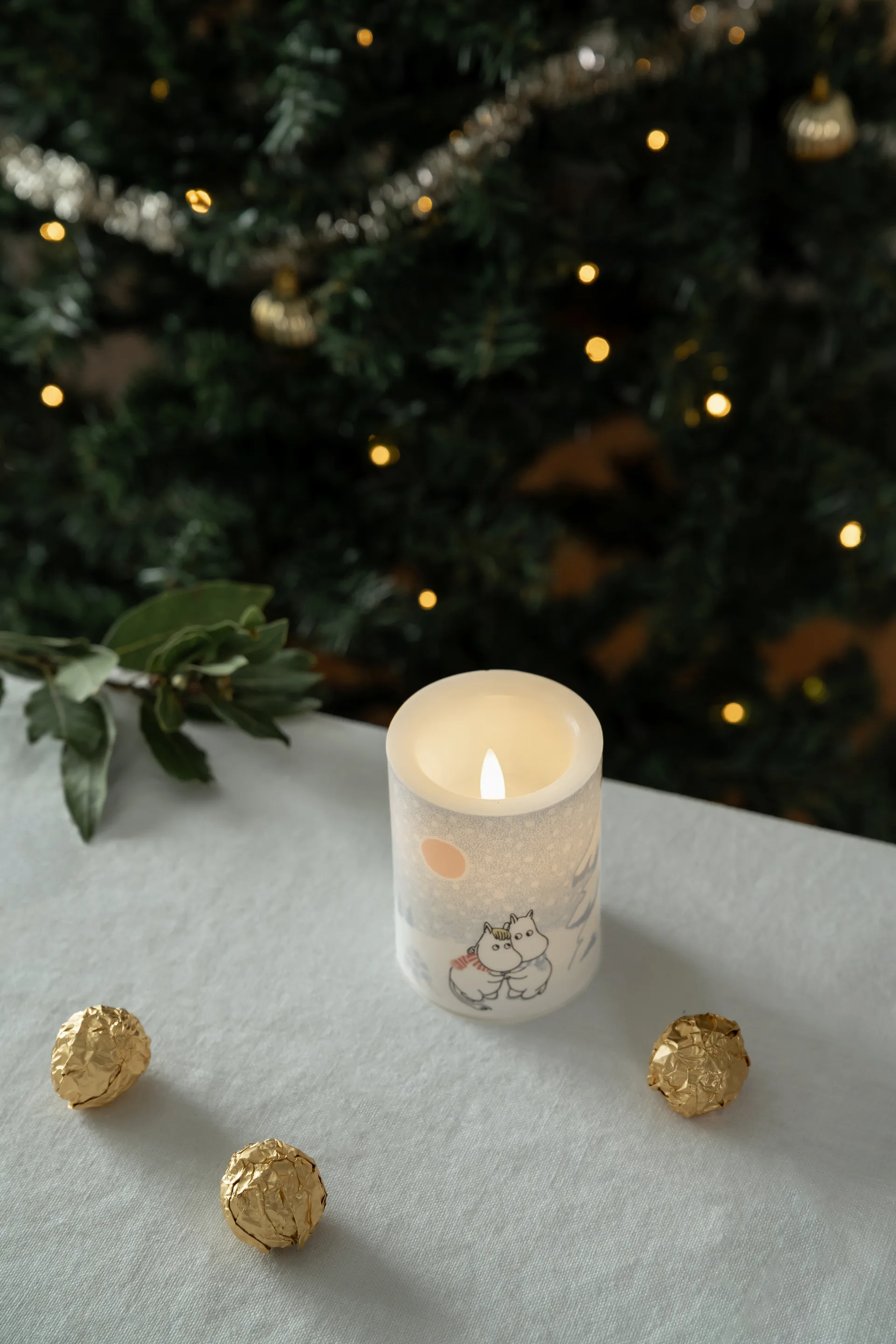 Moomin block candle LED 10 cm, Let it snow Muurla