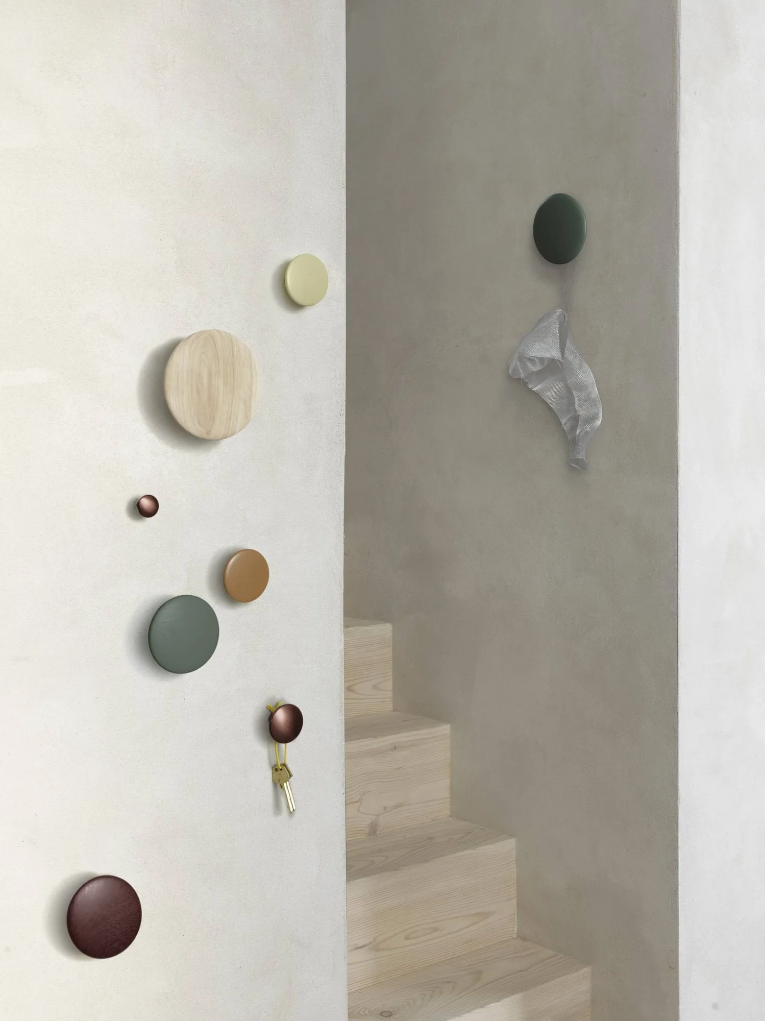 Dots Wood coat hook, Yellow-beige, Ø9 cm Muuto