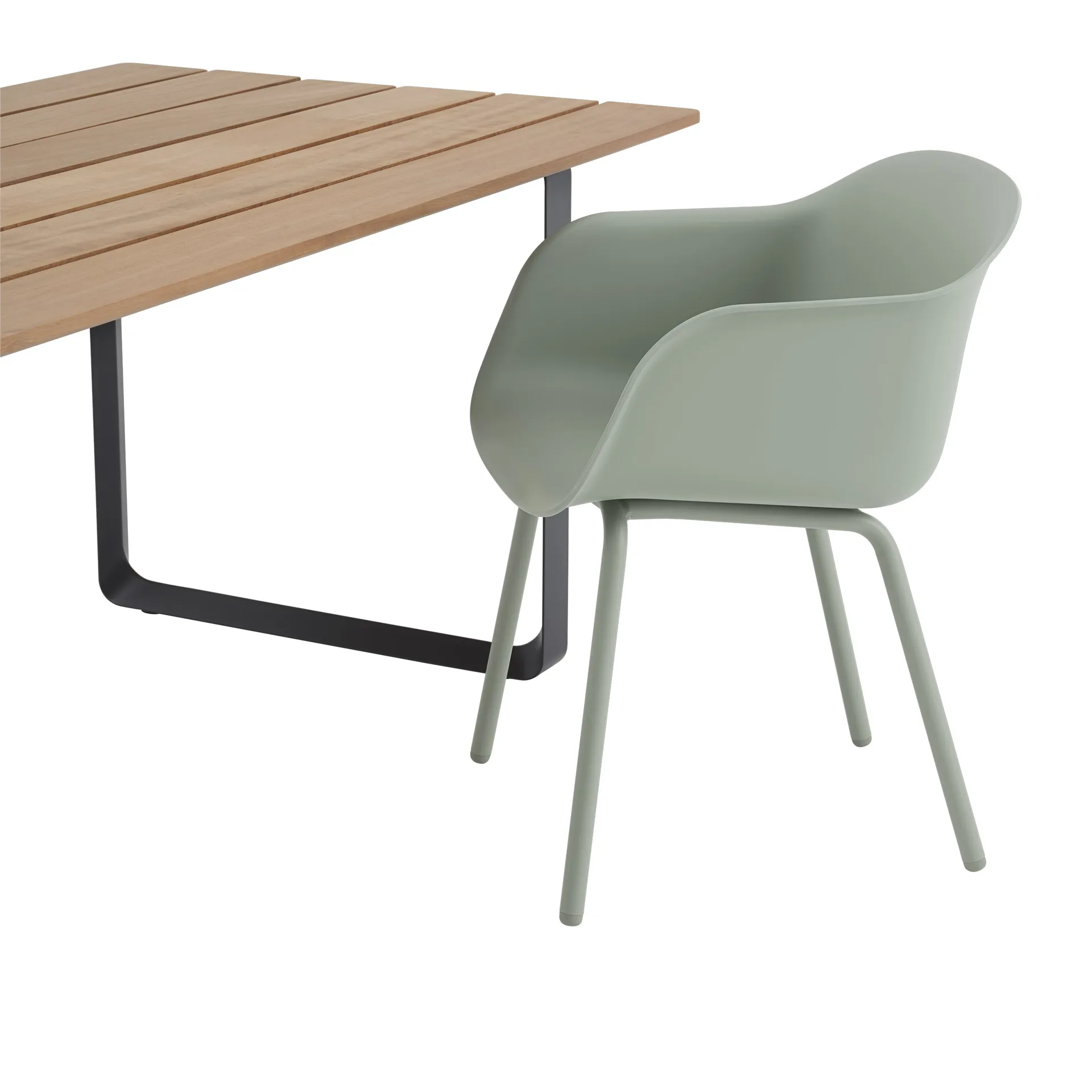 Fiber Outdoor armchair with steel legs, Dusty green Muuto