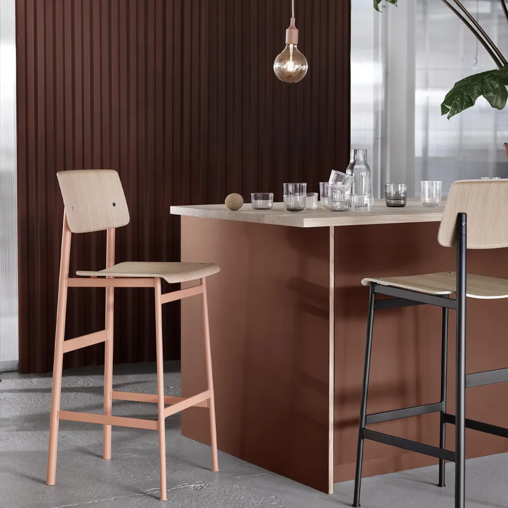 Loft barstool, Oak, high, black steel legs Muuto
