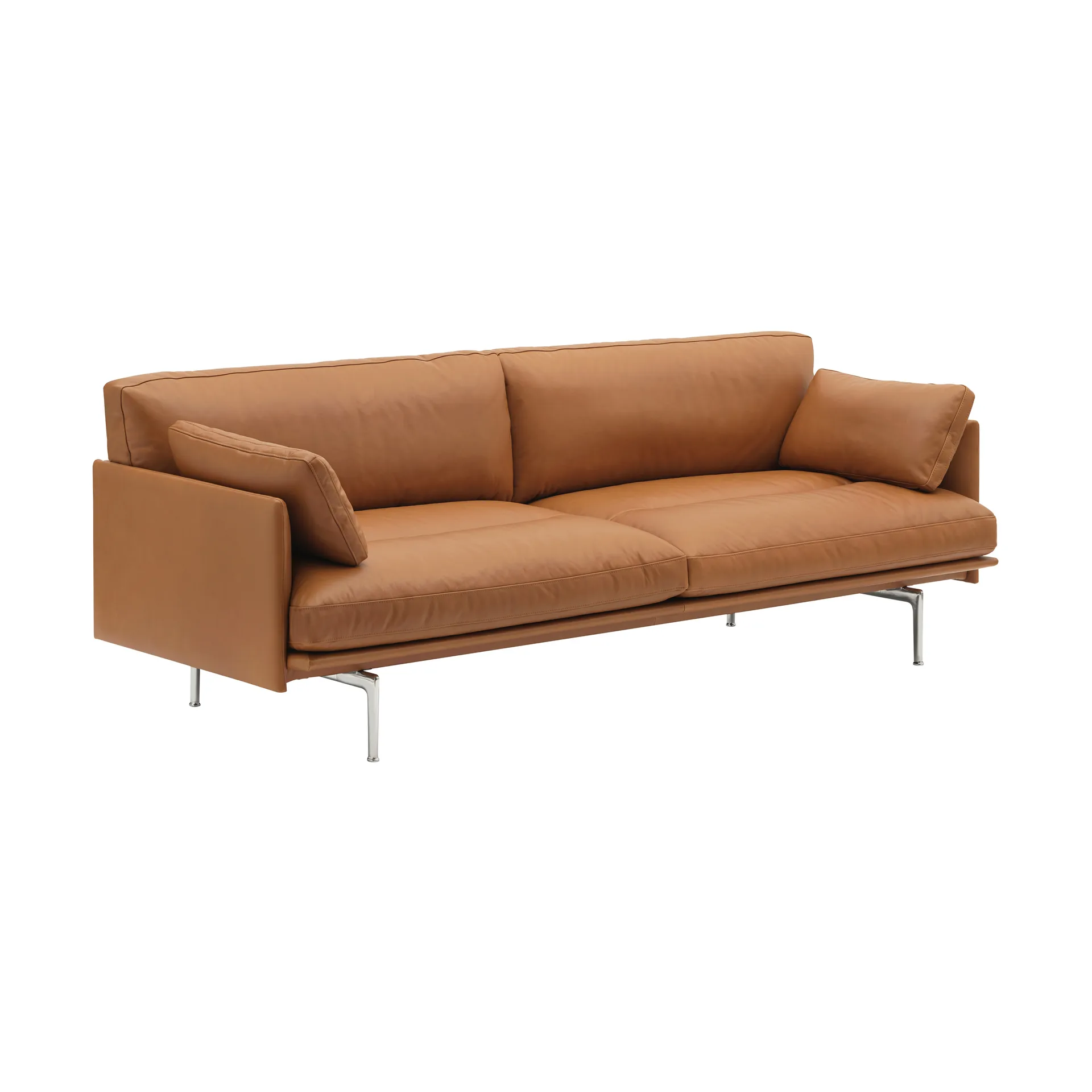 Outline Soft sofa, Refine Leather Cognac-aluminium legs, 3 seater Muuto