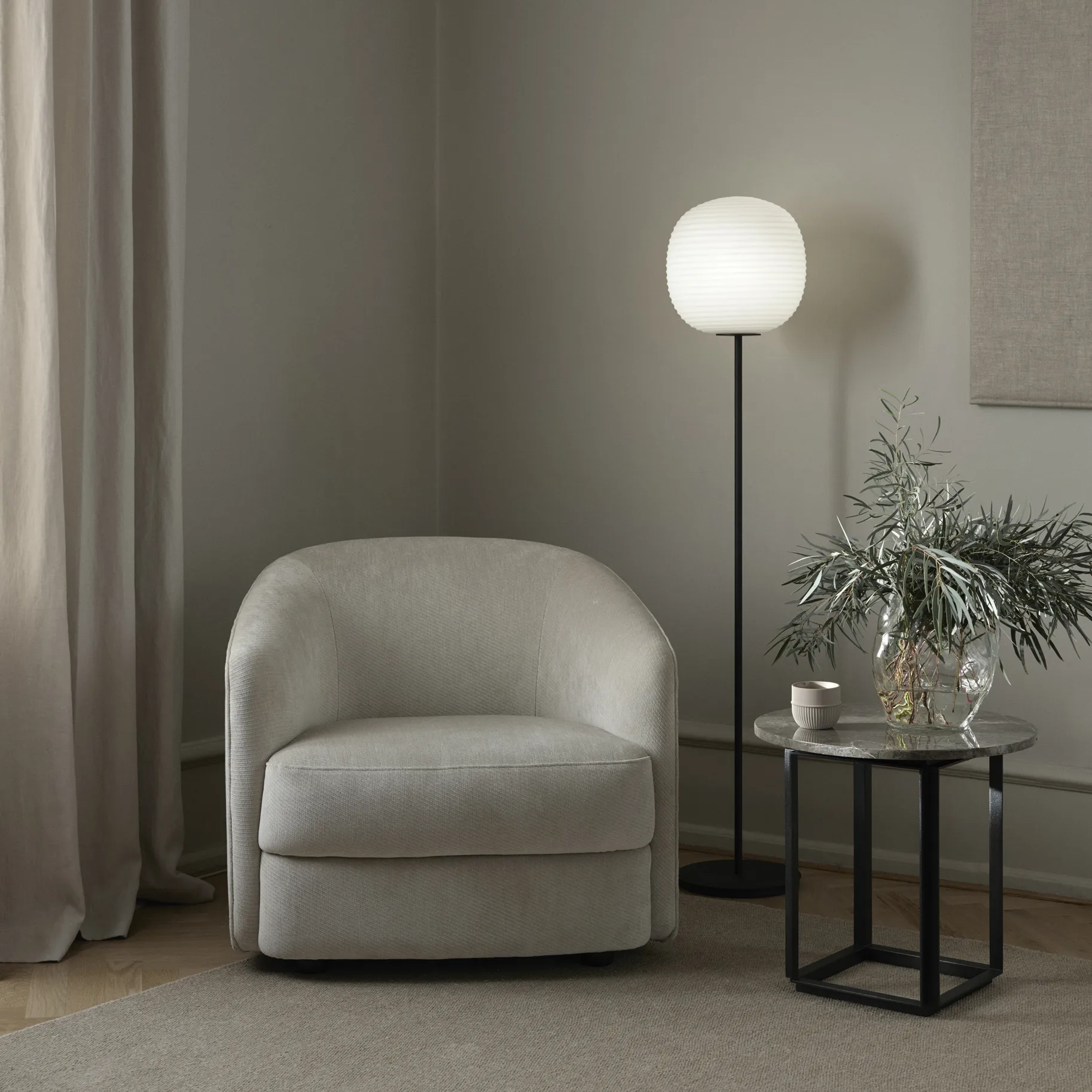 Lantern floor lamp medium, Frosted white opal glass New Works