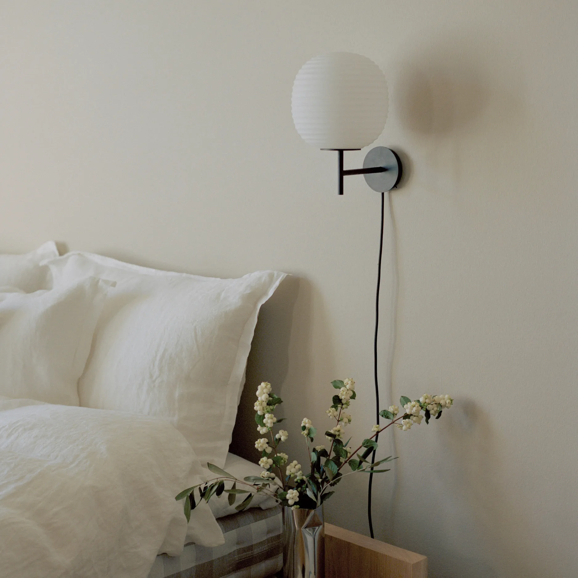 Lantern wall lamp small, Frosted white opal glass New Works