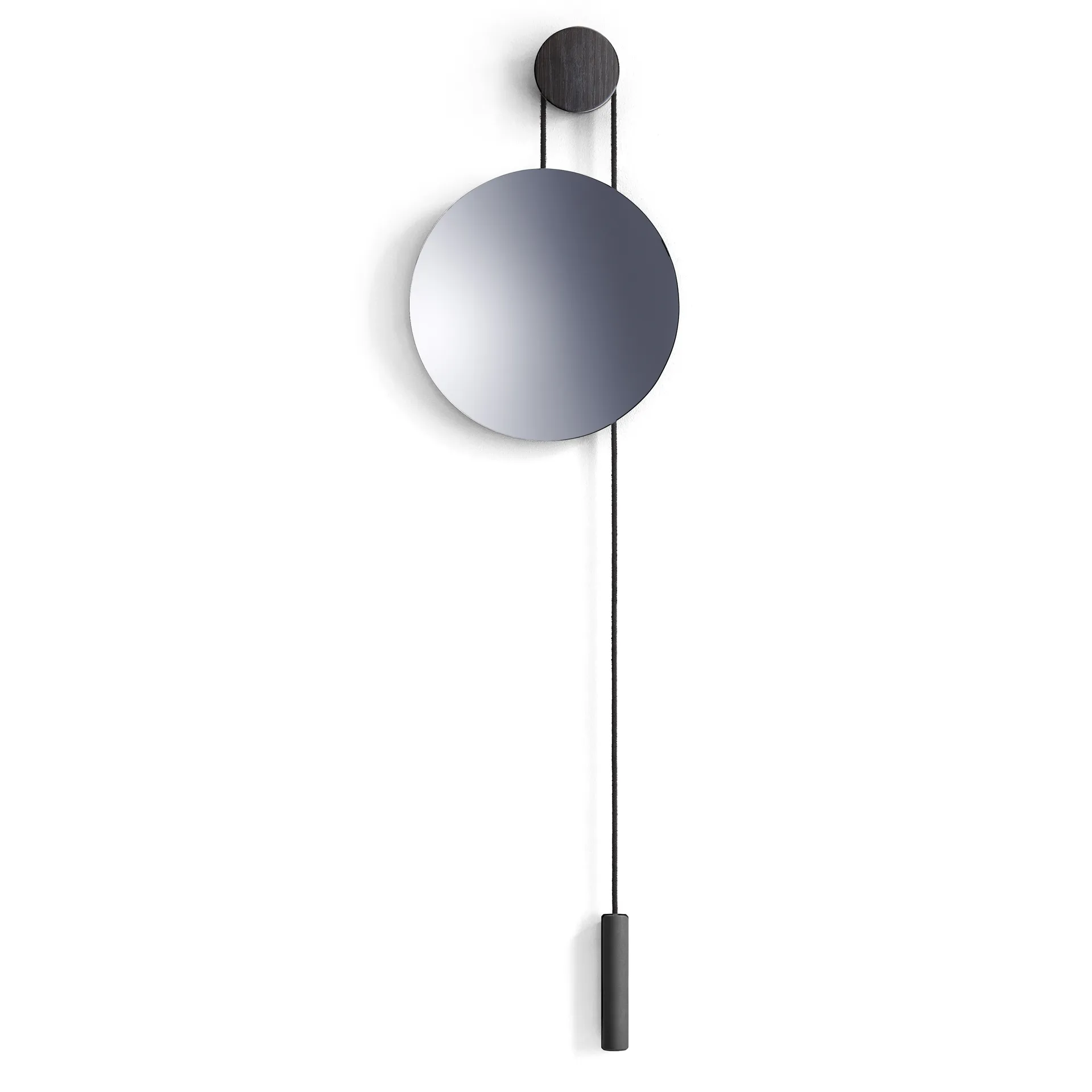 Rise and Shine mirror, Burned oak-steel weight New Works