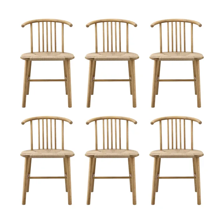 VIOR dining chair with woven seat, Lacquered oak-natural, 6-pack - NJRD
