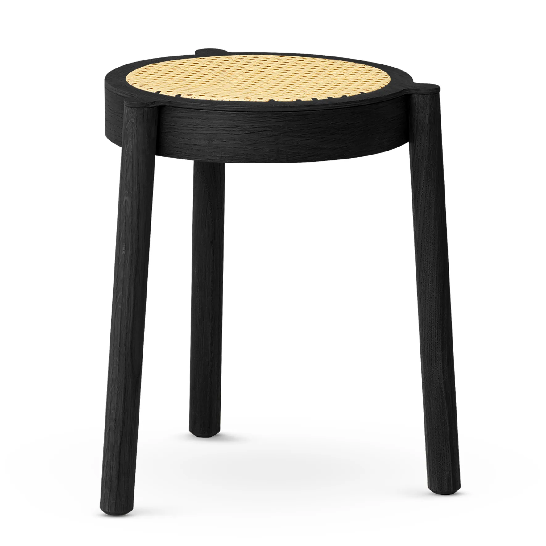 Pal round stool with rattan seat, Black oak, Ø37x46 cm Northern