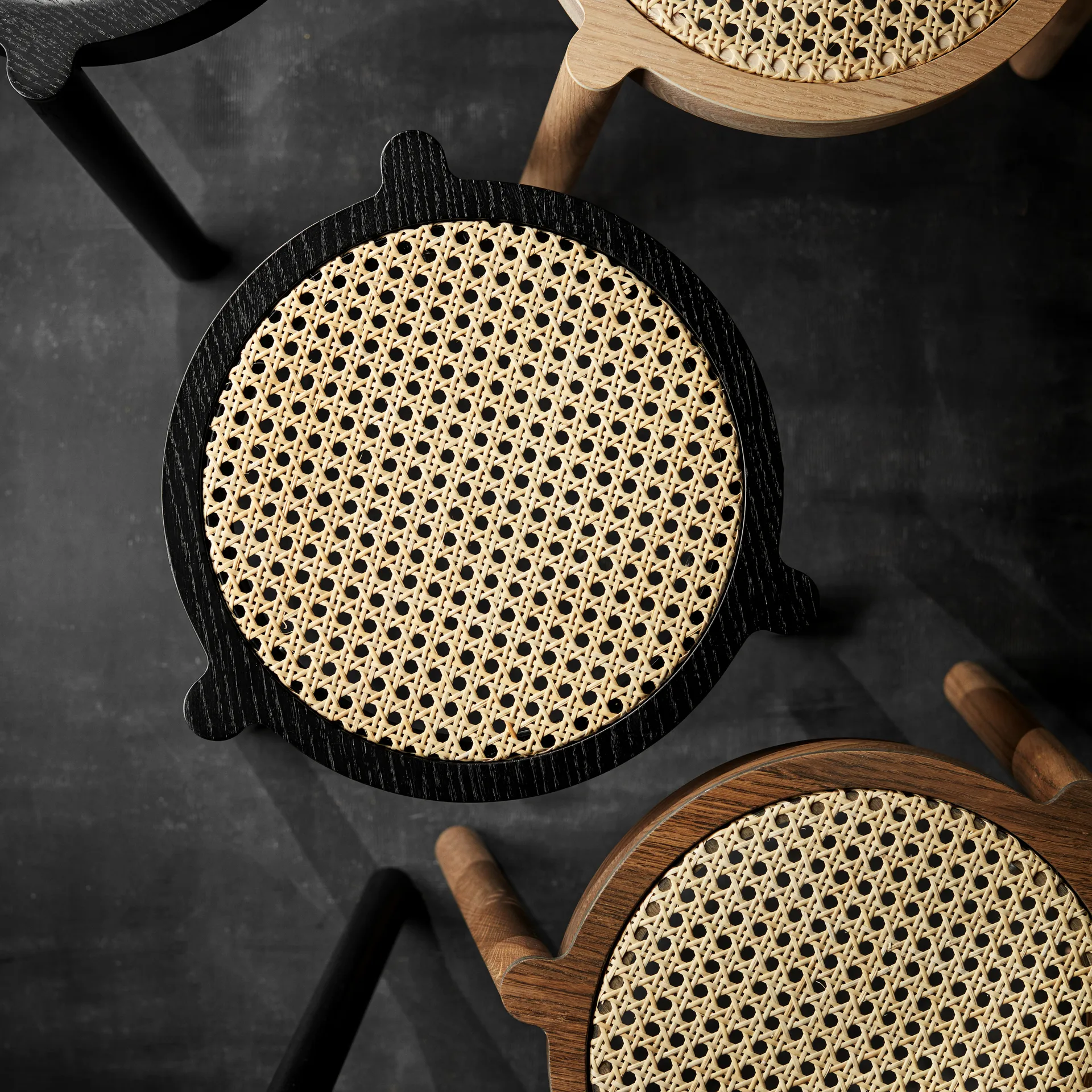 Pal round stool with rattan seat, Black oak, Ø37x46 cm Northern