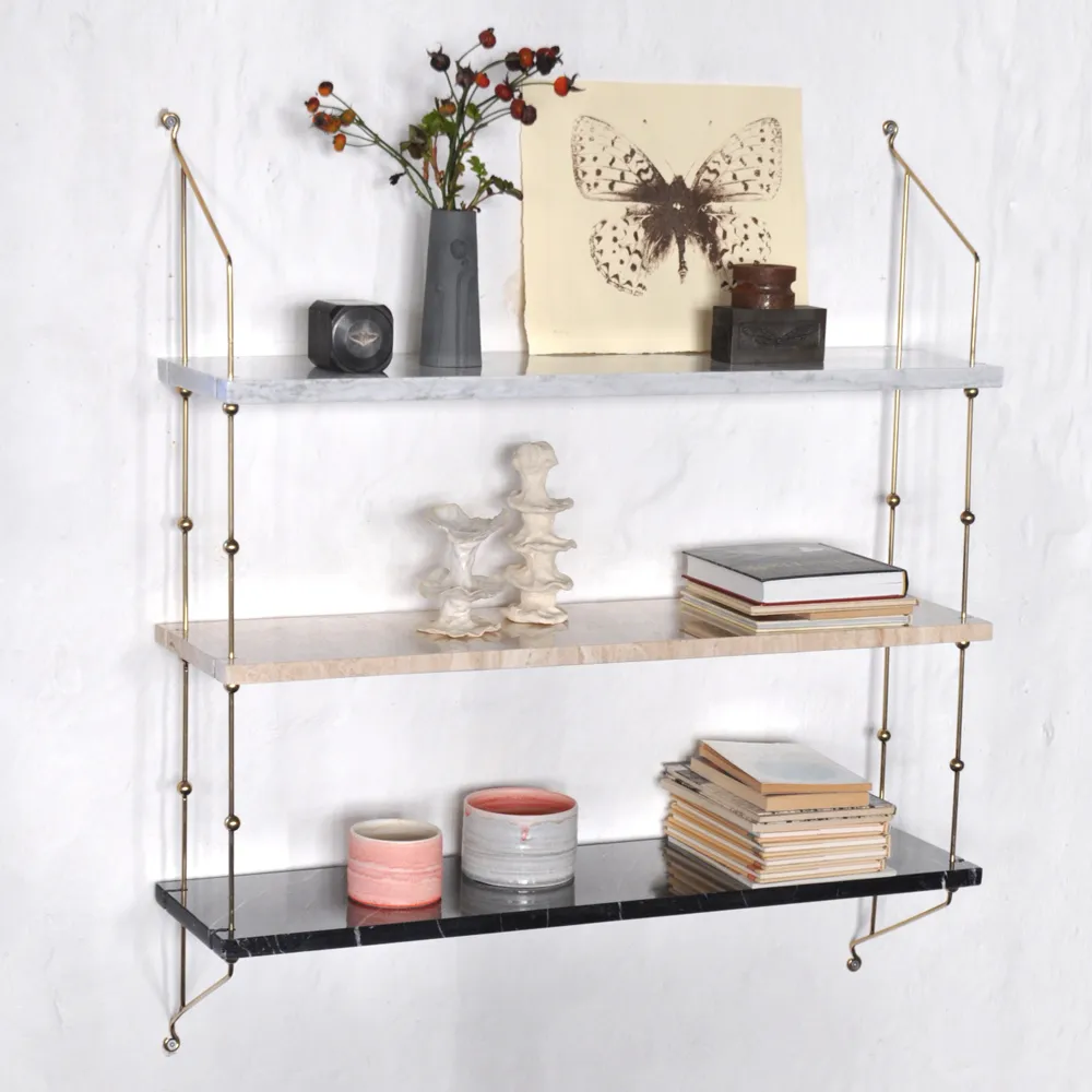 Morse shelf, marble green. frame in brass OX Denmarq