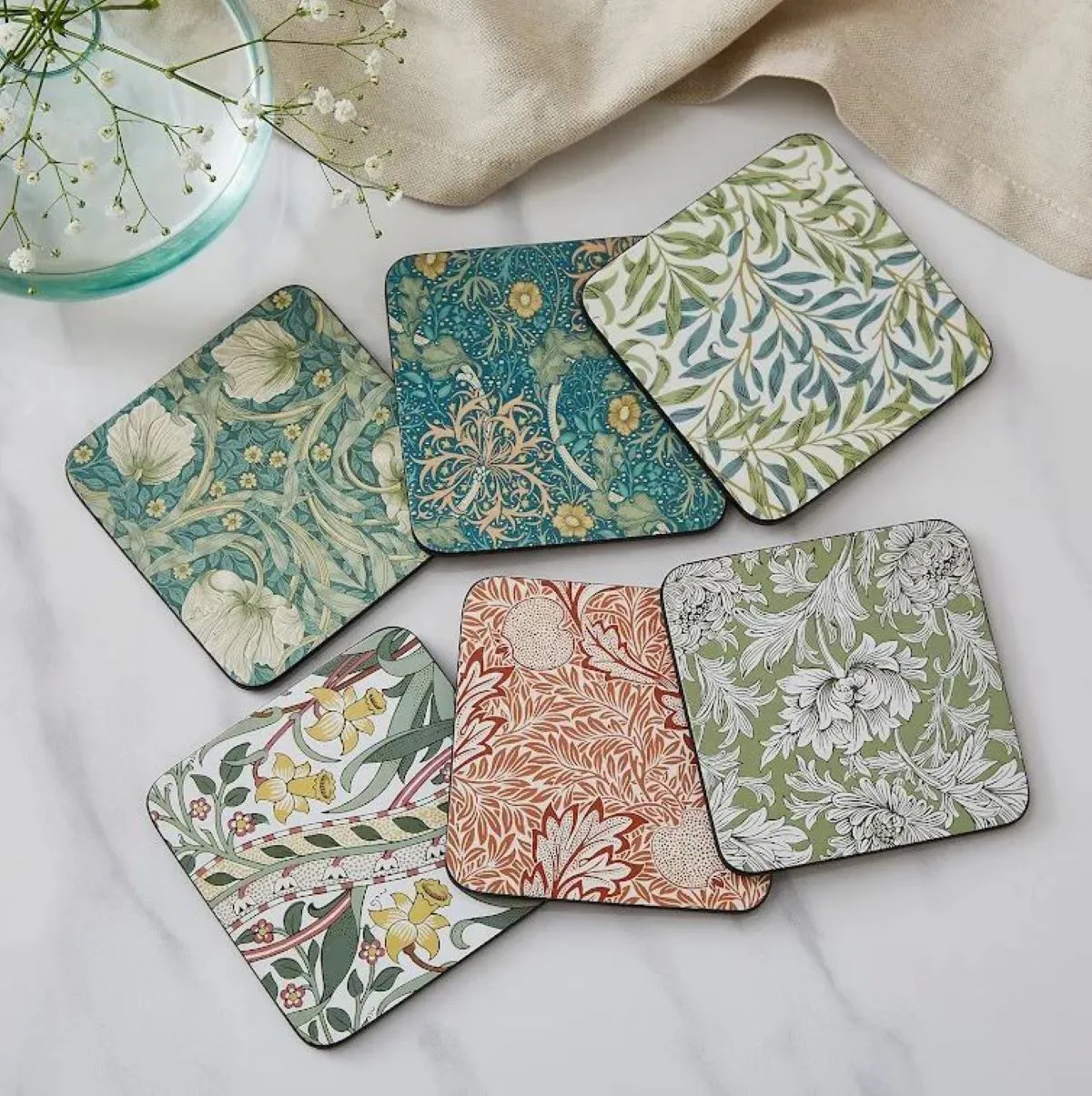 Morris & Co Willow Bough coasters 6-pack, Green, blue Pimpernel