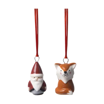 Fox & Santa decoration hanger 2 parts - Red-white-brown - Pluto Design