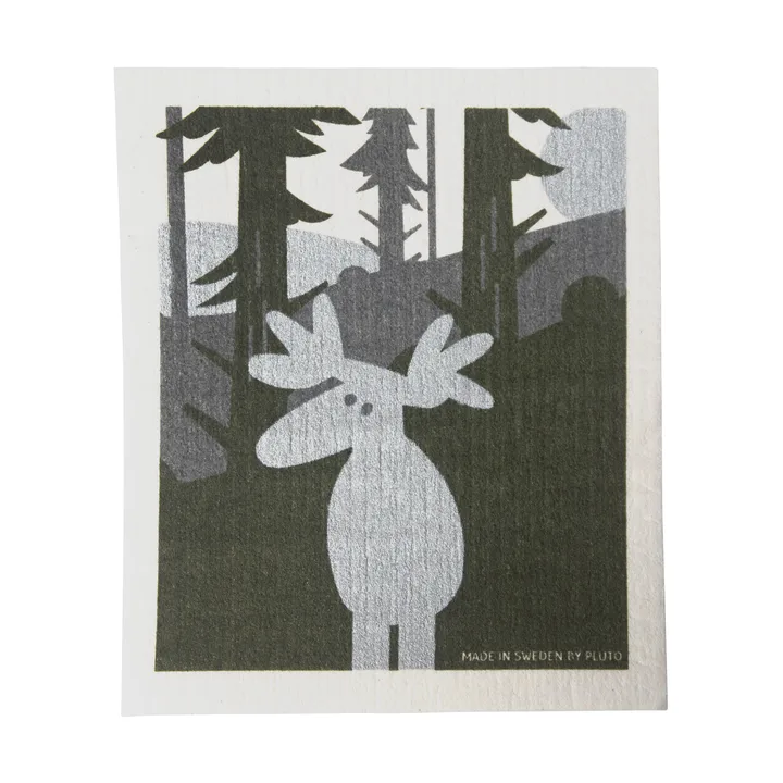 Moose dishcloth 17.2x20 cm - Green-silver-white - Pluto Design