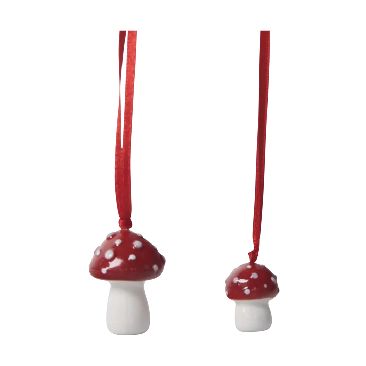 Mushroom Christmas tree bauble 2 st - White-red - Pluto Design