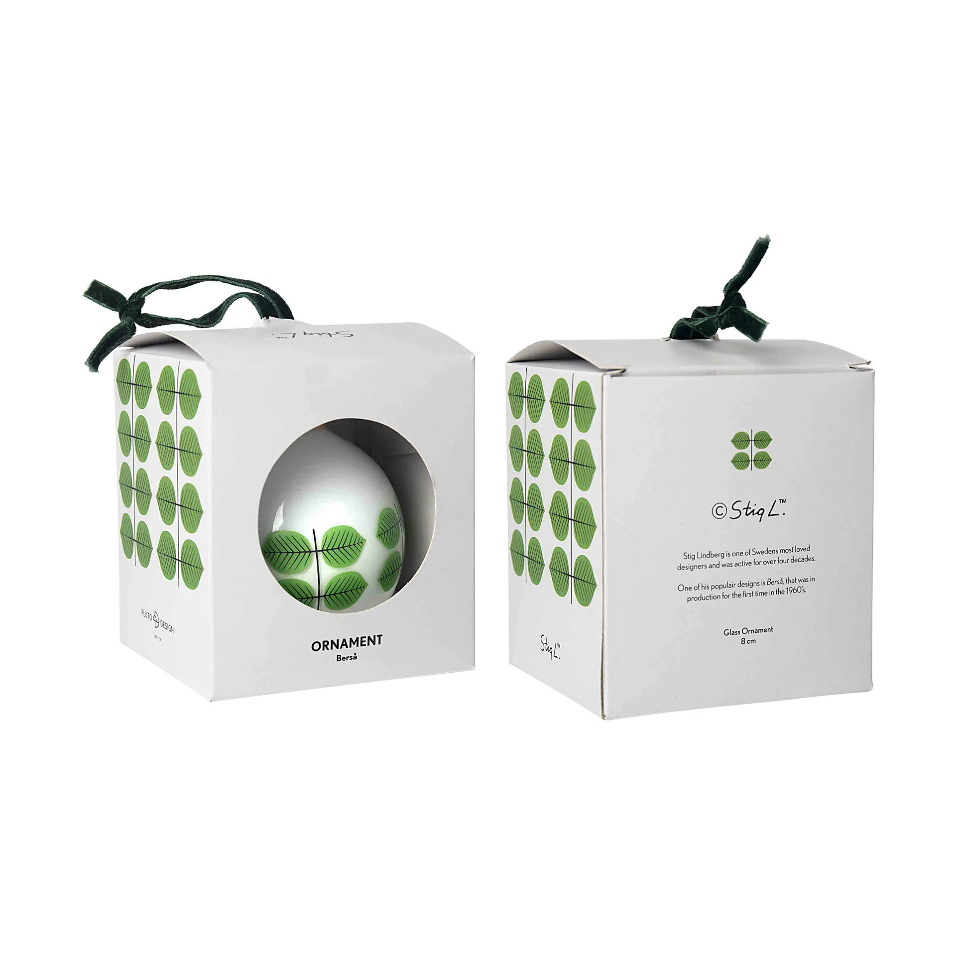 Stig L Berså Christmas bauble Ø8 cm, White-green Pluto Design
