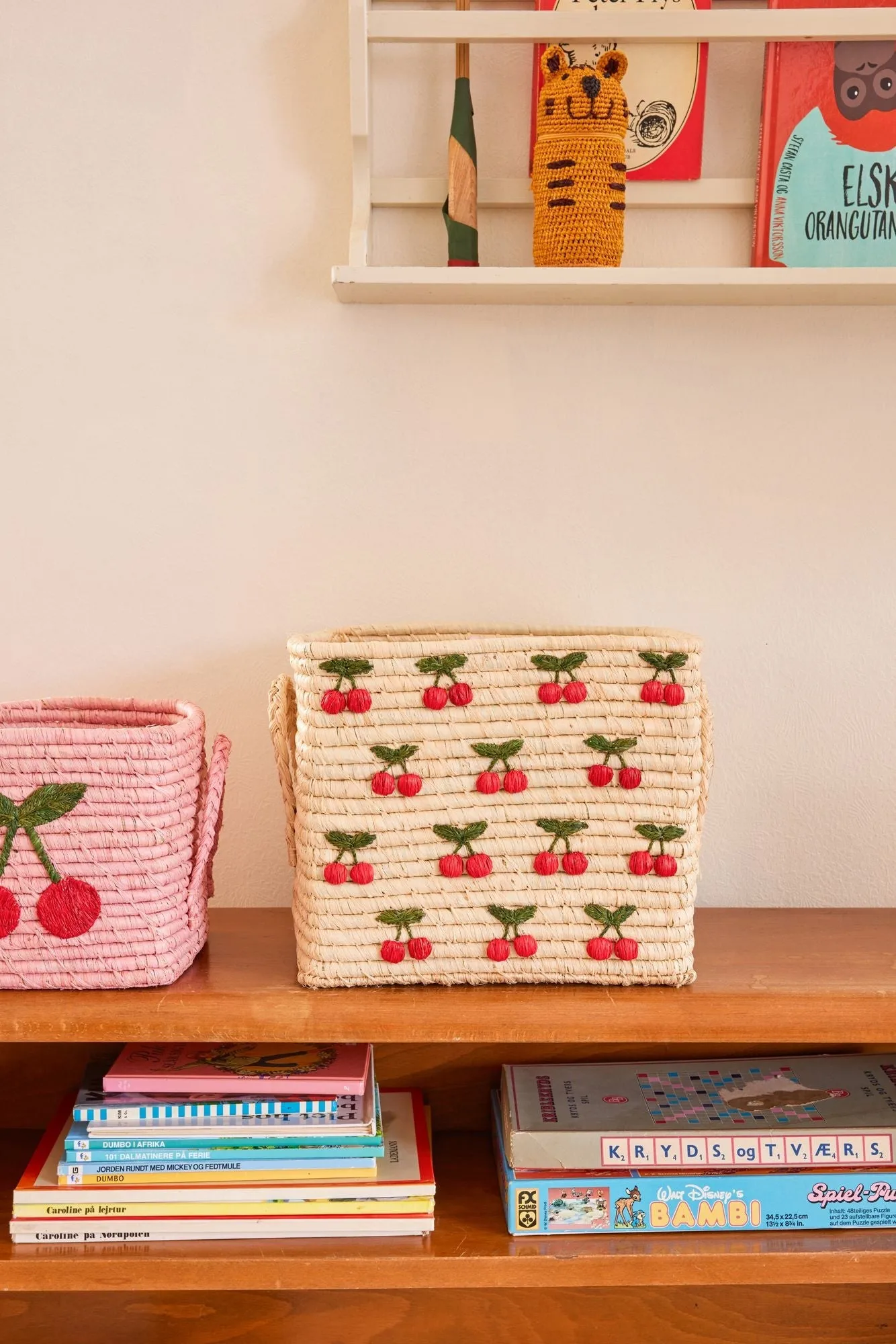 Rice raffia basket with handle 30x30 cm, Cherry RICE