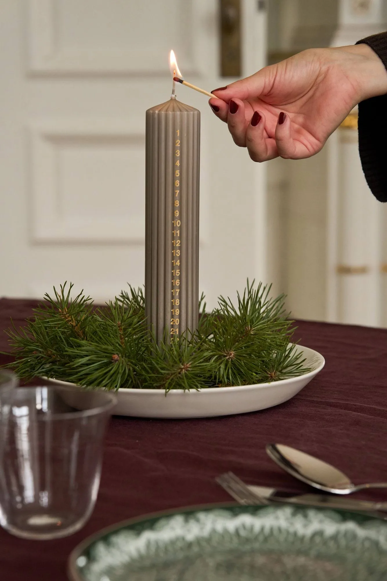 Awaiting advent candle, Linen, 25 cm Scandi Essentials