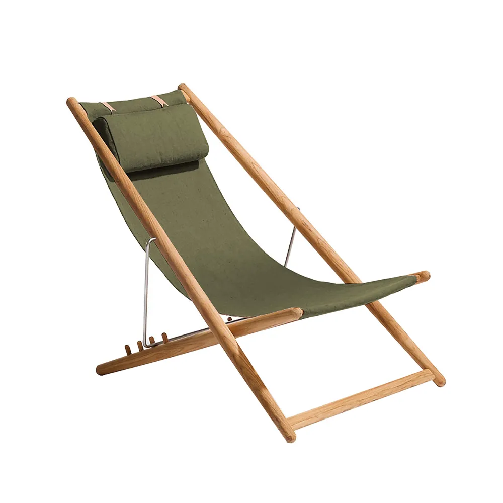 H55 lounge chair teak, Sunbrella Heritage Leaf green Skargaarden