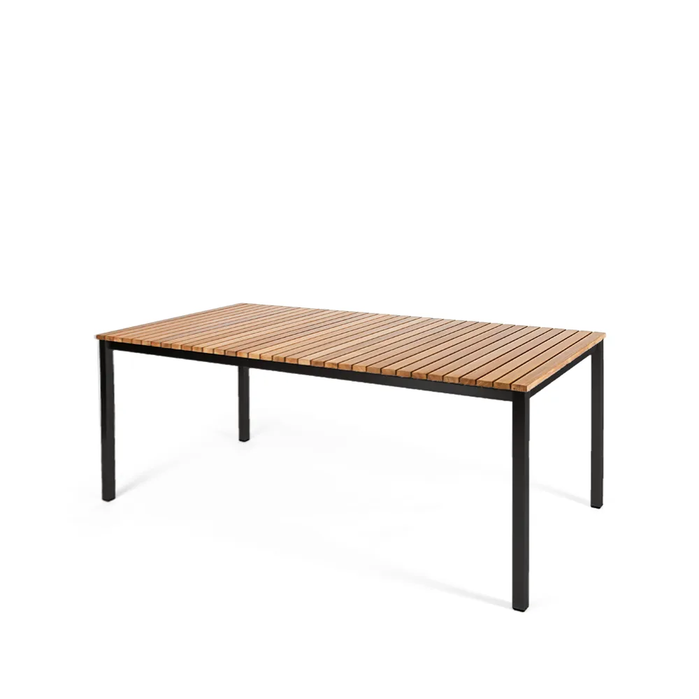 Häringe dining table, Teak, large, black steel frame Skargaarden
