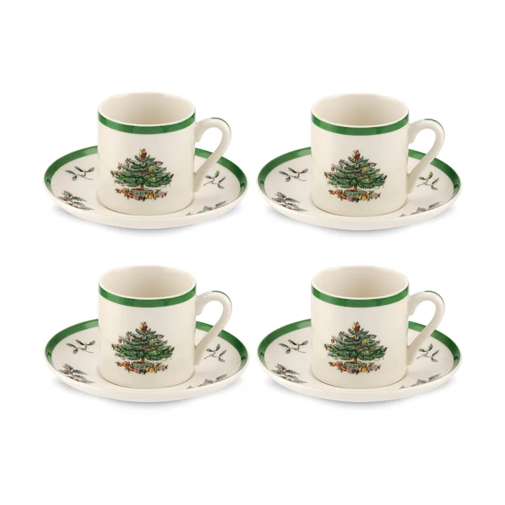 Christmas Tree espresso cup and saucer 9 cl 4-pack - White-green-red - Spode