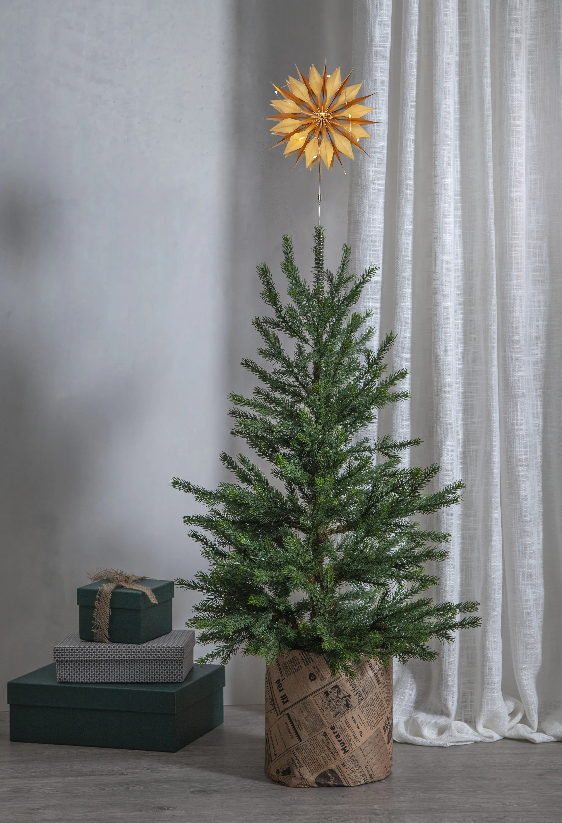 Flake top star 43 cm, Gold-colored Star Trading