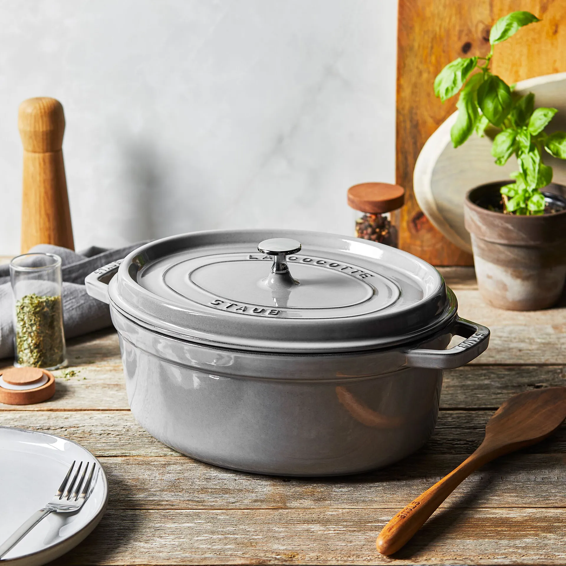 Staub La Cocotte oval pot cast iron 2.35 L, Graphite gray STAUB