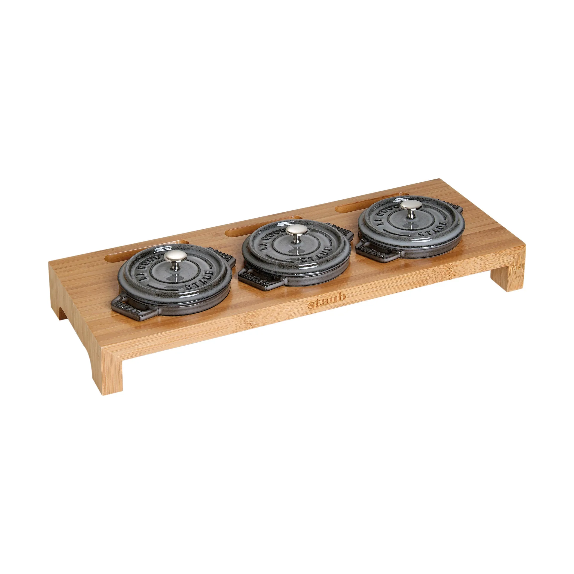 Staub serving holder for 3 mini pots, Bamboo STAUB