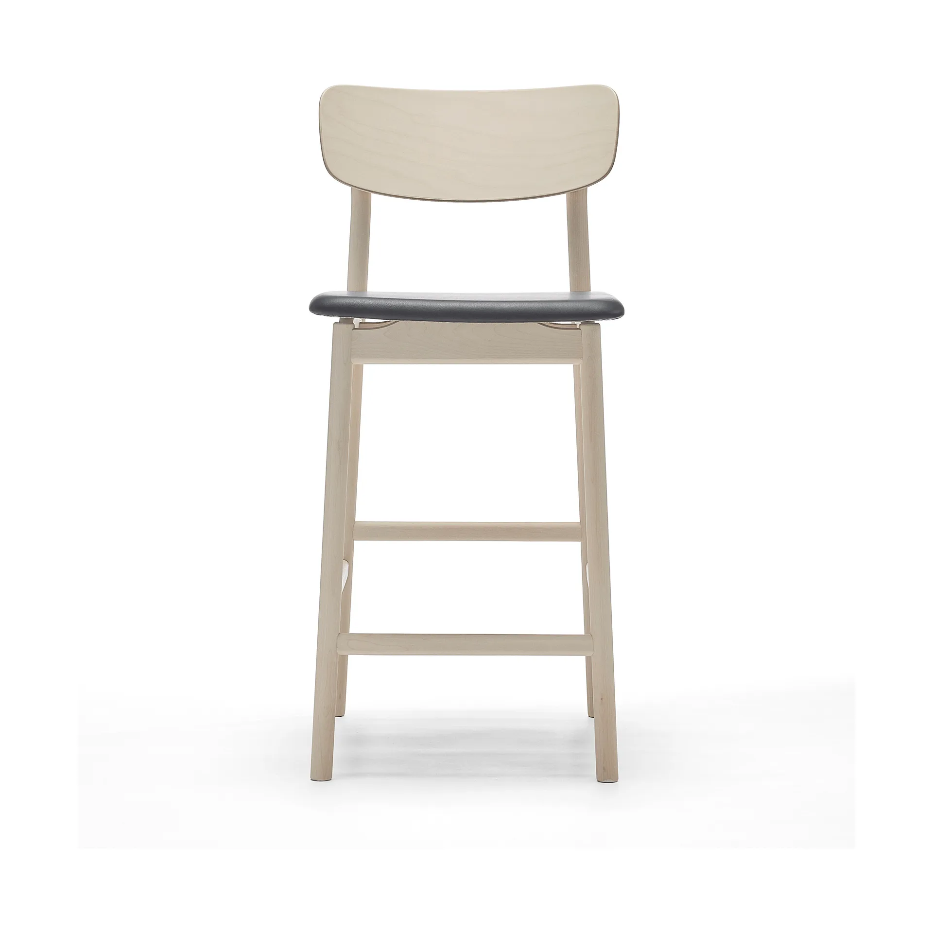 Prima Vista bar stool, Leather Elmosoft black-lightt matt lacquered birch stand, 65 cm Stolab