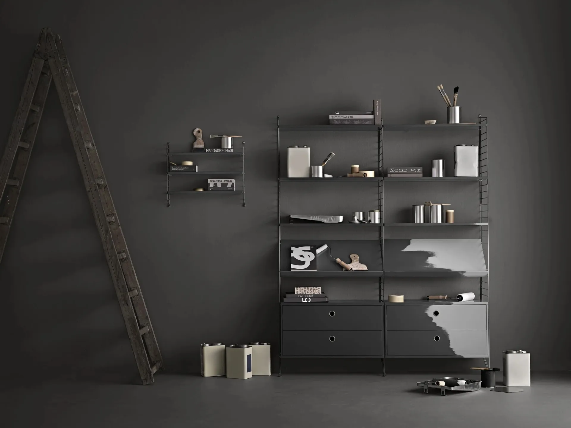 String wall panels, Dark grey, 50x20 cm, 2-pack String