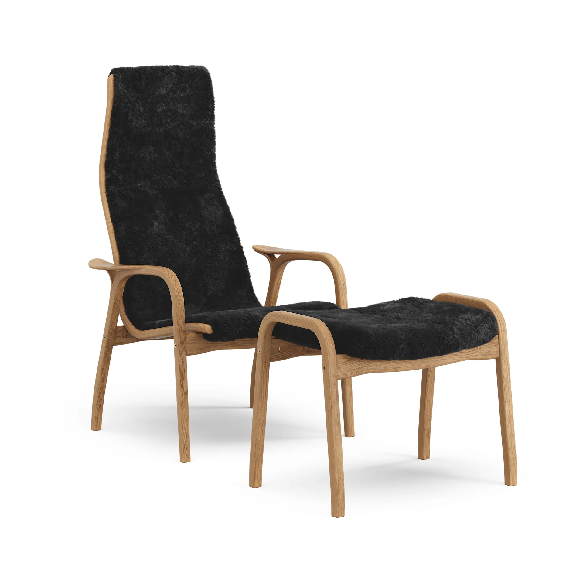 Lamino armchair and footstool, Sheepskin Black-oiled oak Swedese