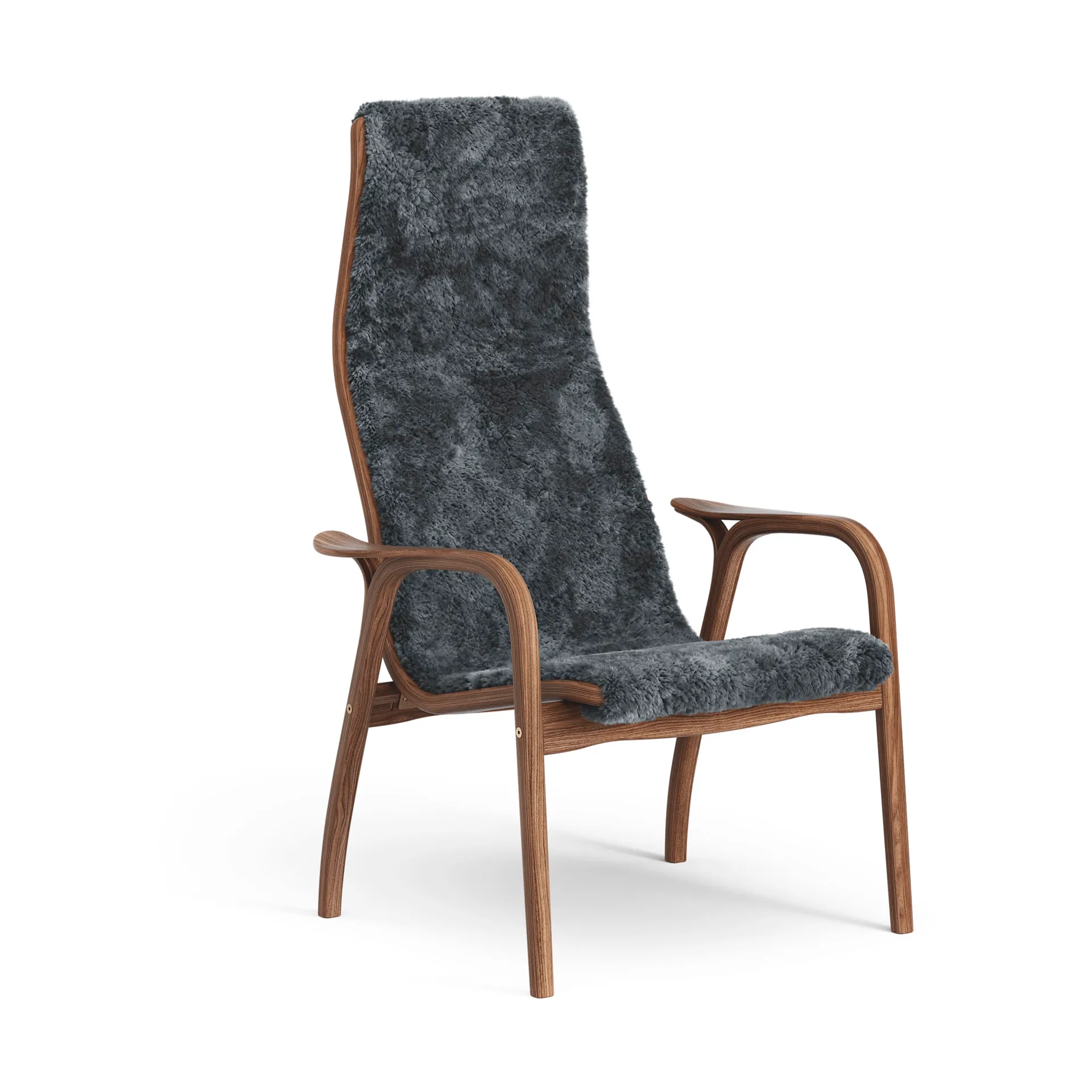 Lamino armchair, Sheepskin Charcoal-lacquered walnut Swedese