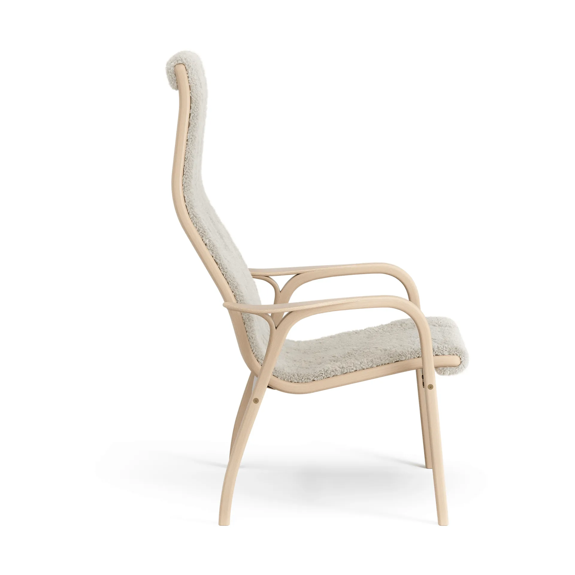 Lamino armchair, Sheepskin Moonlight-lacquered beech Swedese