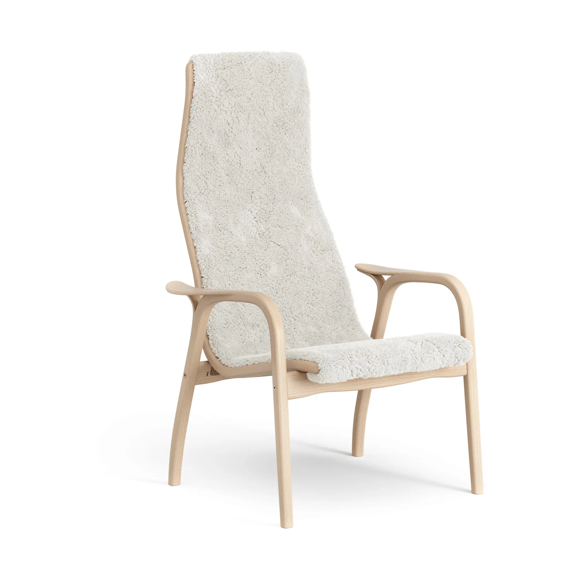 Lamino armchair, Sheepskin Off white-lacquered beech Swedese