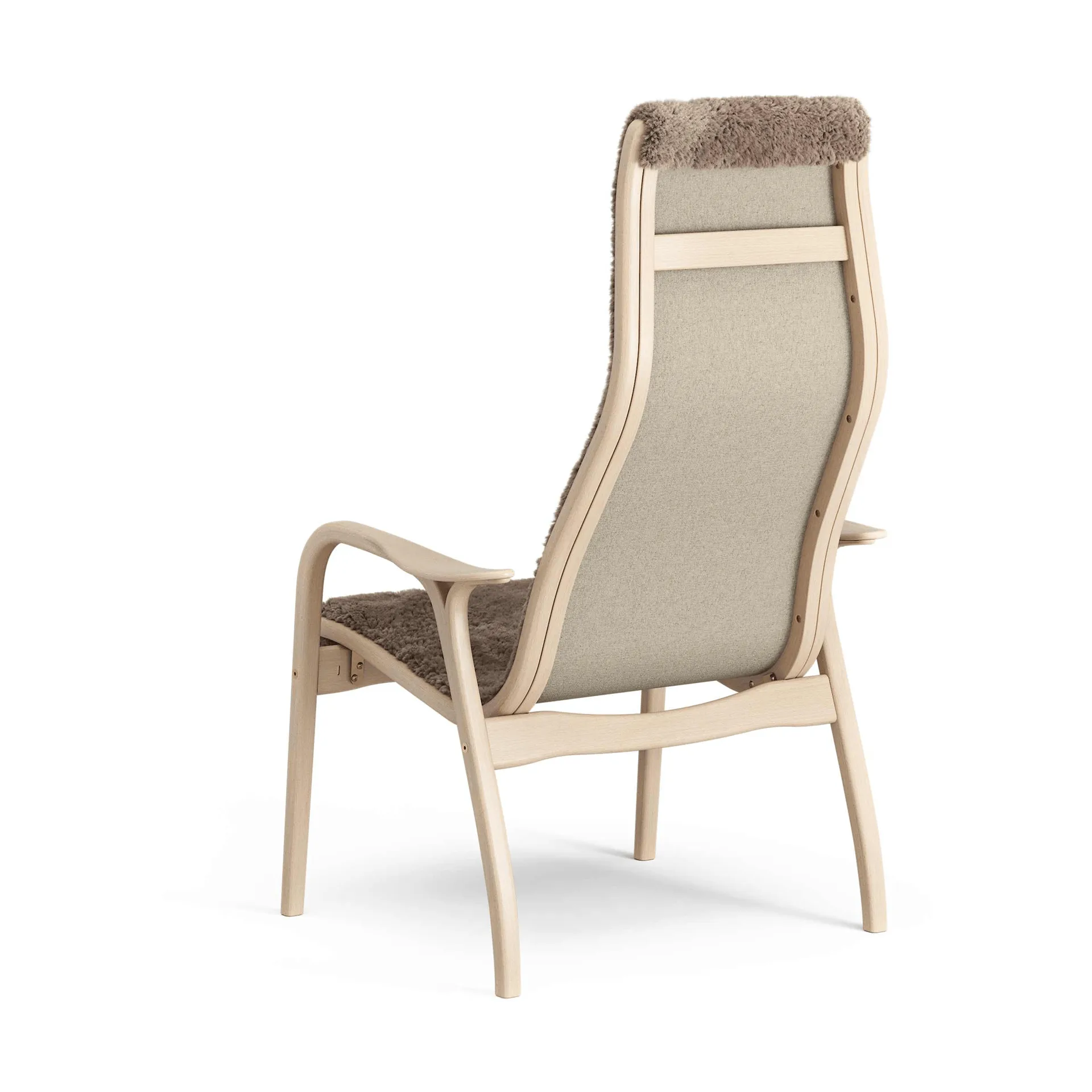 Lamino armchair, Sheepskin Sahara-lacquered beech Swedese