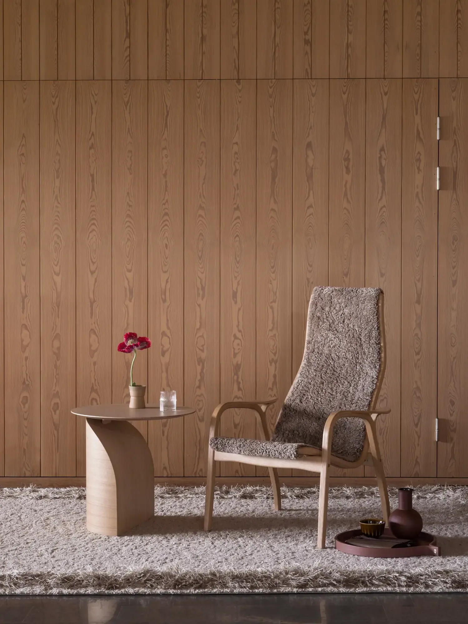 Lamino armchair, Sheepskin Scandinavian grey-white pigmented oak Swedese