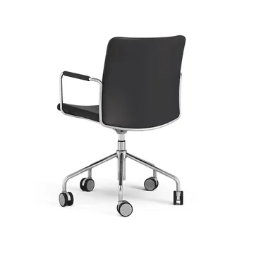 Stella office chair can be raised/lowered with tilt - Leather elmosoft 99999 black, chrome stand, leather-covered armrests, flexible back - Swedese