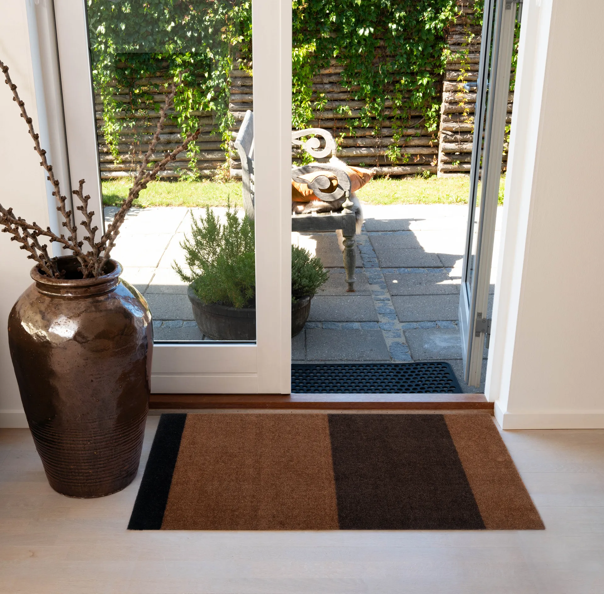 Stripes doormat horizontal, Cognac-dark brown-black, 60x90 cm tica copenhagen