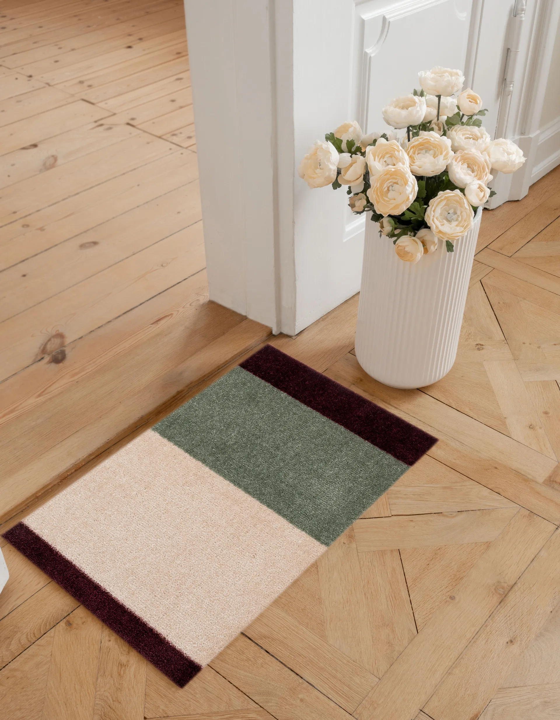 Stripes doormat horizontal, Green-ivory-bordeaux, 40x60 cm tica copenhagen