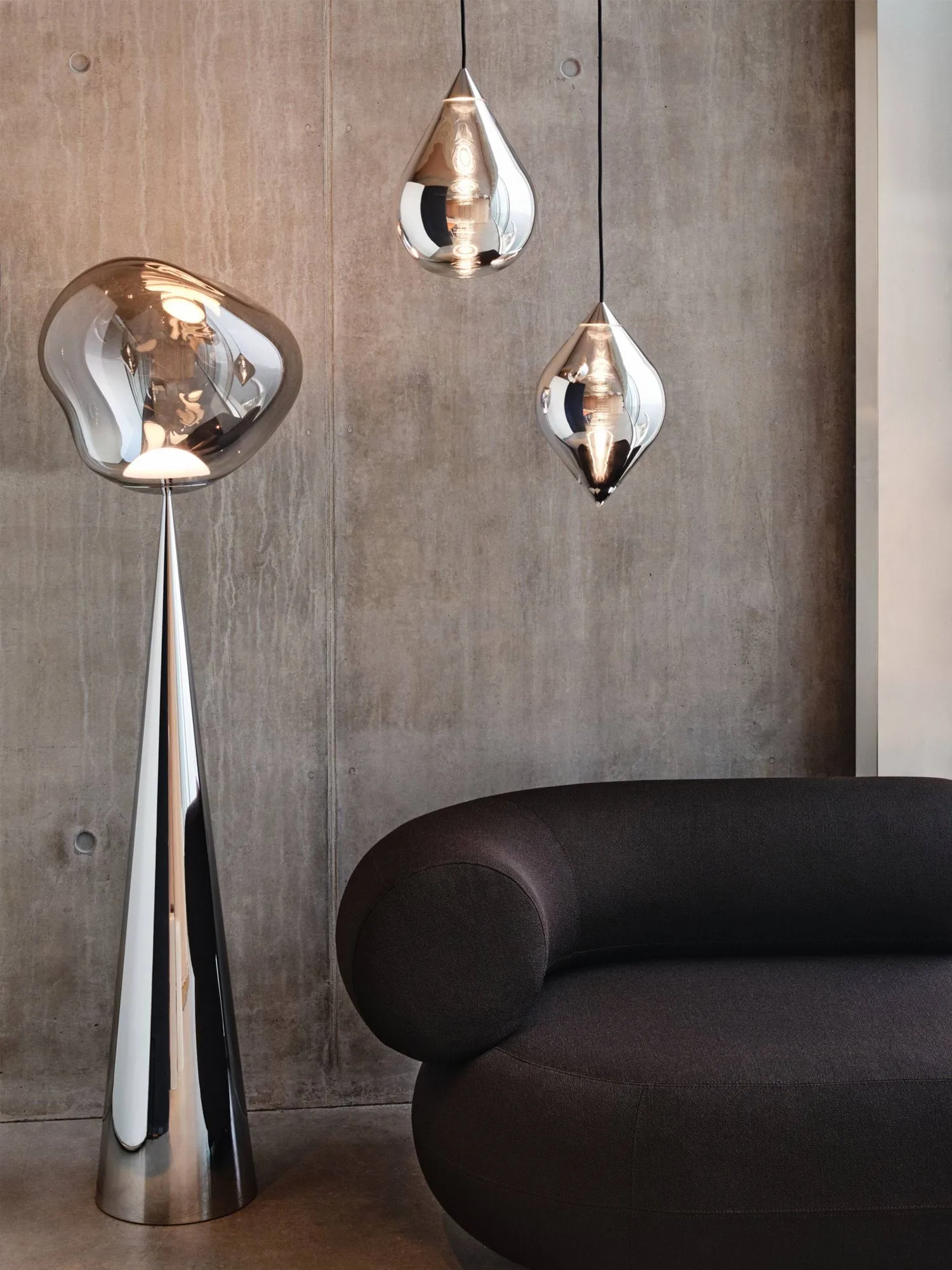 Melt Cone fat floor lamp LED 174,5 cm, Nickel-silver coloured Tom Dixon