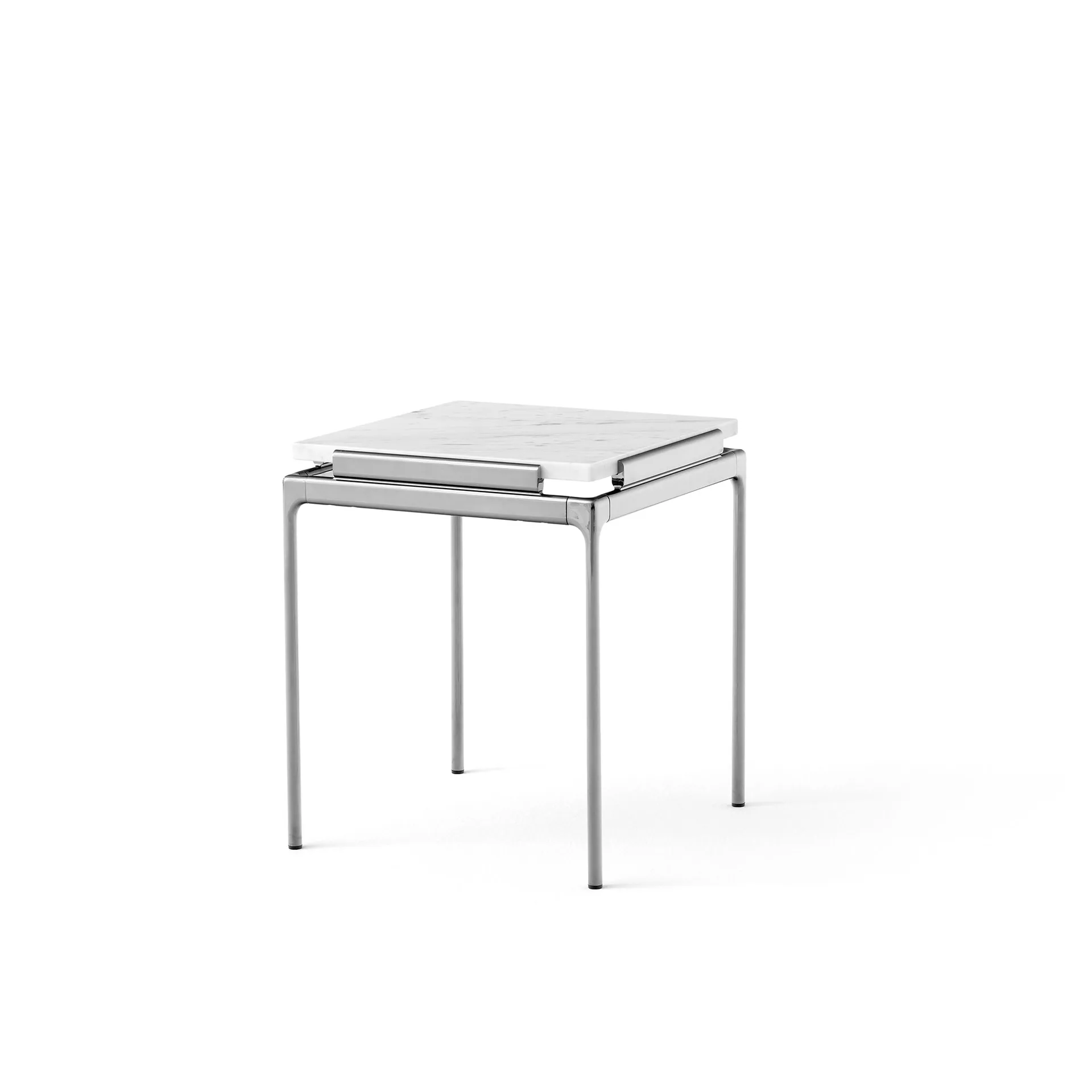 Sett LN11 side table, Bianco carrara-dark chrome &Tradition