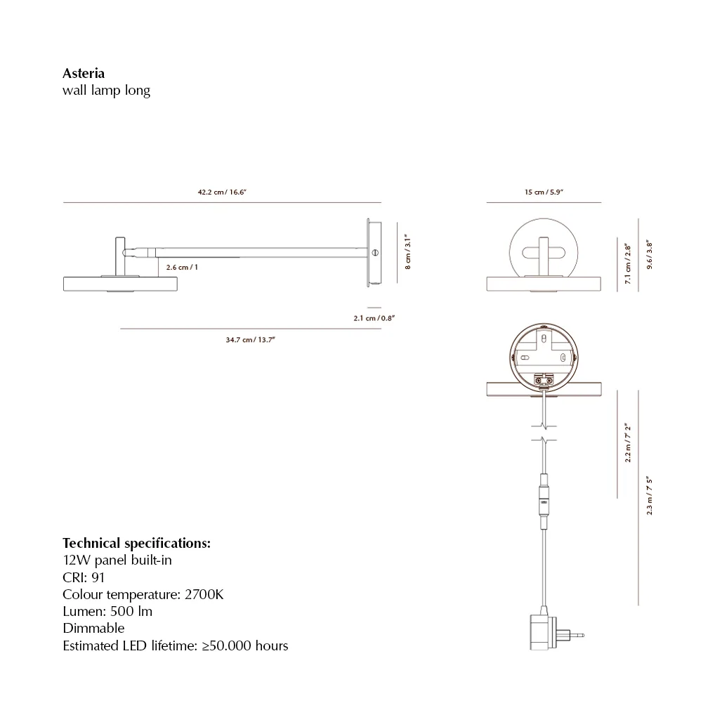 Asteria Wall wall lamp, Long, Nuance rose-chrome Umage