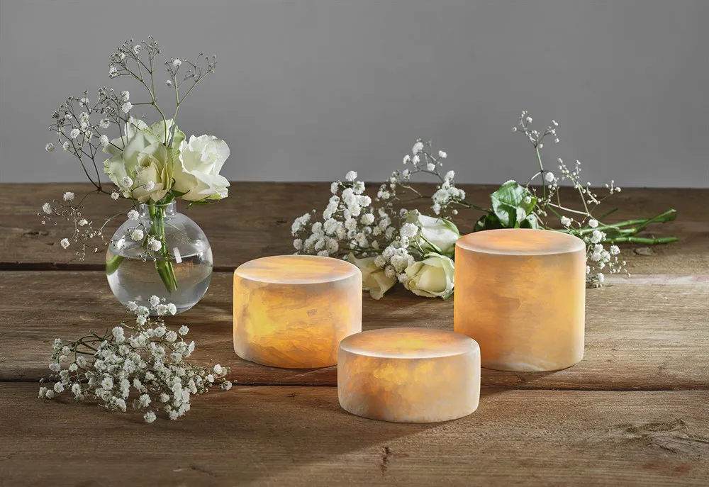 Marble table candle, Beige silk matte, Ø8x4 cm Unison